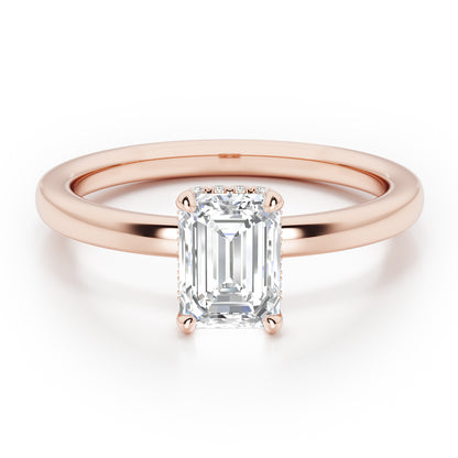 Emerald Cut Hidden Halo Engagement Ring - 2ct+, E/F, VVS - 18ct Rose Gold