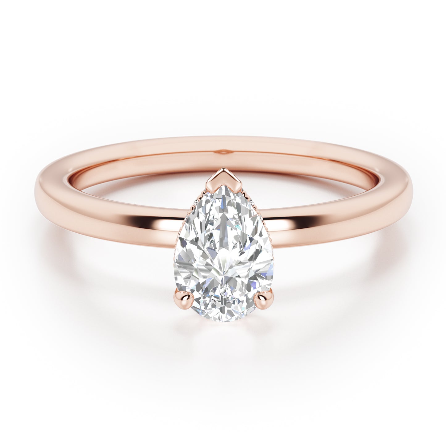 Pear Cut Hidden Halo Engagement Ring - 2ct+, E/F, VVS - 18ct Rose Gold
