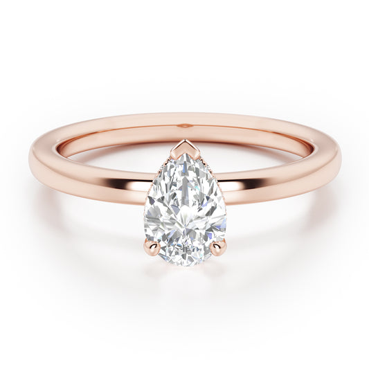 Pear Cut Hidden Halo Engagement Ring - 2ct+, E/F, VVS - 18ct Rose Gold