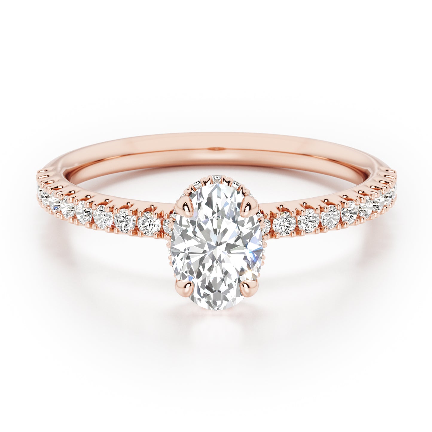 Oval Cut Hidden Halo with Diamond Shoulders Engagement Ring - 2ct+, E/F, VVS - 18ct Rose Gold