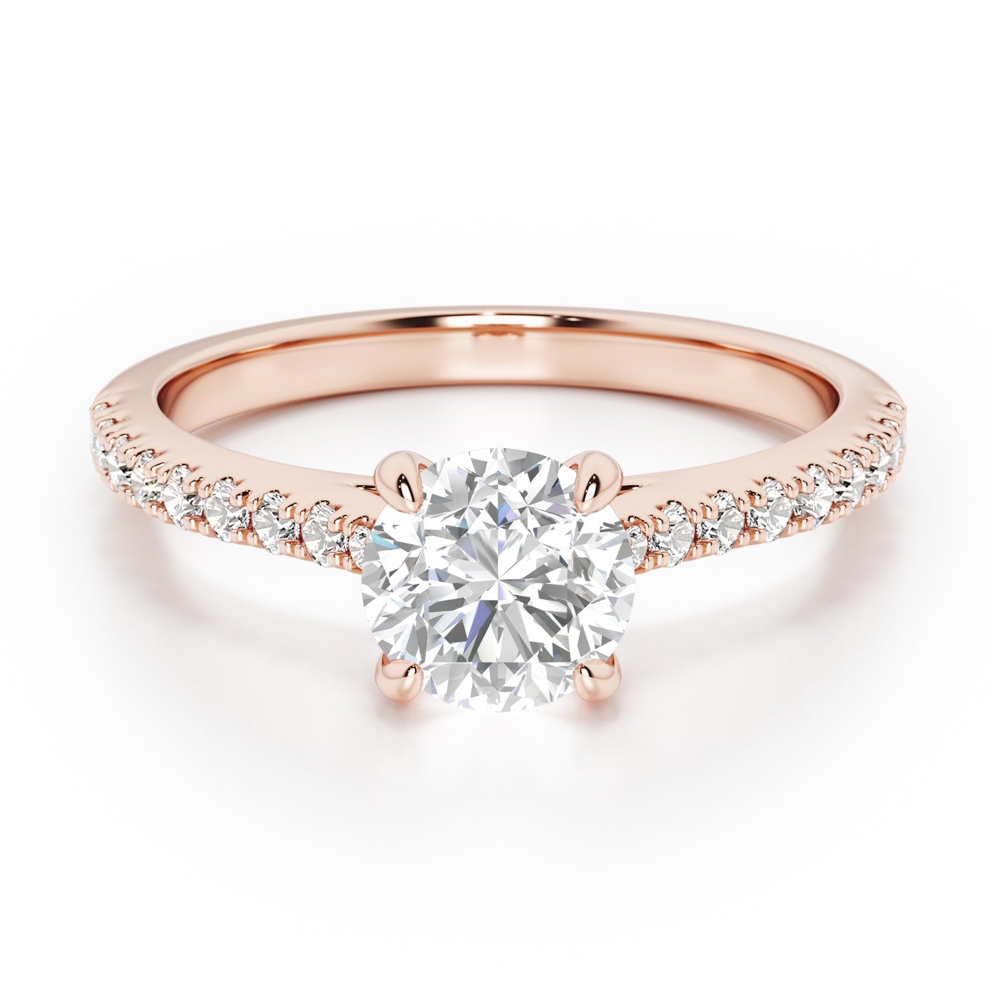 Classic Round Cut with Diamond Shoulders Engagement Ring - 2ct+, E/F, VVS - 18ct Rose Gold