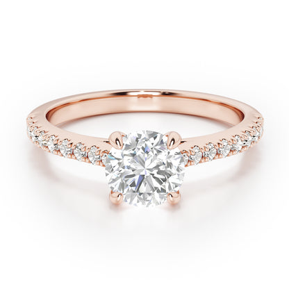 Classic Round Cut with Diamond Shoulders Engagement Ring - 2ct+, E/F, VVS - 18ct Rose Gold