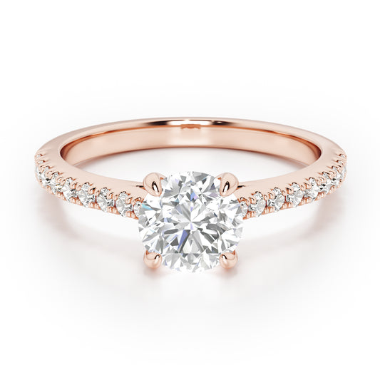 Classic Round Cut with Diamond Shoulders Engagement Ring - 2ct+, E/F, VVS - 18ct Rose Gold