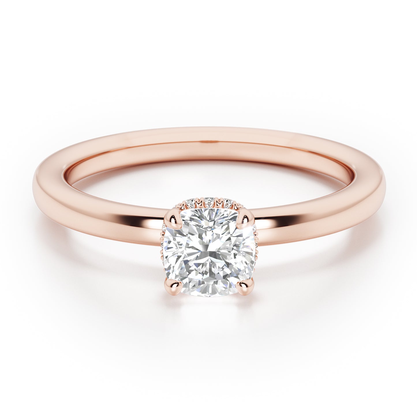 Cushion Cut Hidden Halo Engagement Ring - 2ct+, E/F, VVS - 18ct Rose Gold