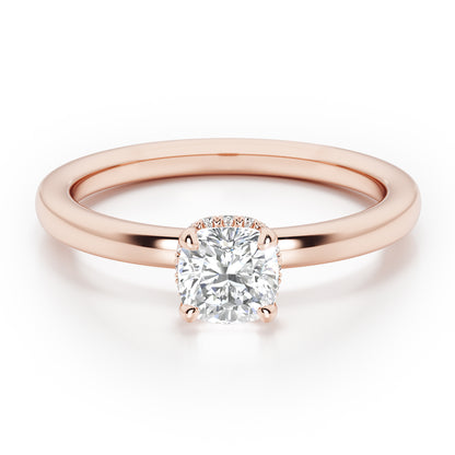 Cushion Cut Hidden Halo Engagement Ring - 2ct+, E/F, VVS - 18ct Rose Gold