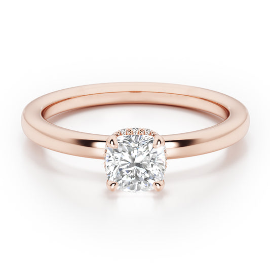 Cushion Cut Hidden Halo Engagement Ring - 2ct+, E/F, VVS - 18ct Rose Gold