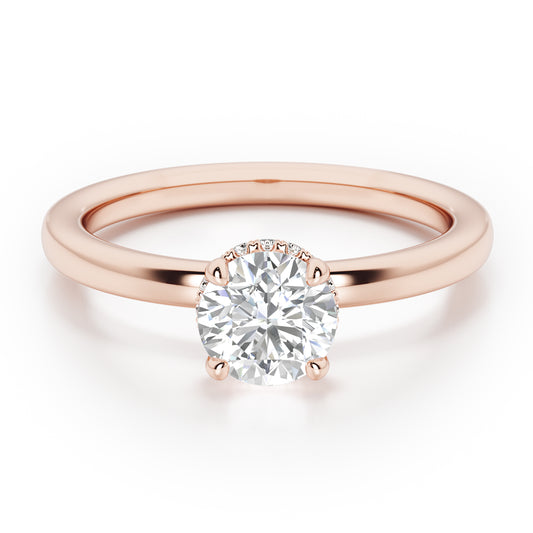 Classic Round Cut Hidden Halo Engagement Ring - 2ct+, E/F, VVS - 18ct Rose Gold