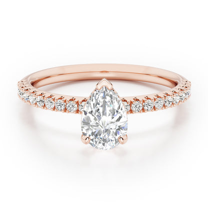 Pear Cut Hidden Halo with Diamond Shoulders Engagement Ring - 2ct+, E/F, VVS - 18ct Rose Gold