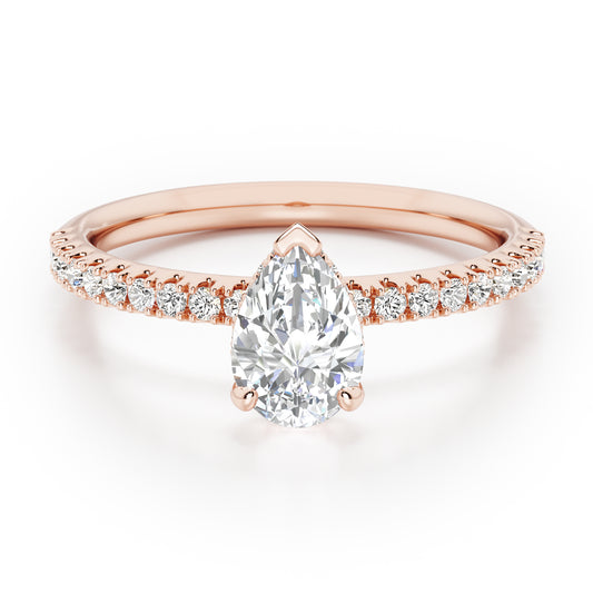 Pear Cut Hidden Halo with Diamond Shoulders Engagement Ring - 2ct+, E/F, VVS - 18ct Rose Gold
