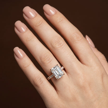 Emerald Cut with Diamond Shoulders Engagement Ring - 2ct+, E/F, VVS - 18ct Rose Gold