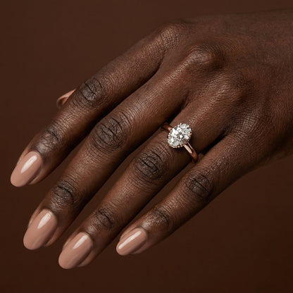 Classic Oval Cut Hidden Halo Engagement Ring - 2ct+, E/F, VVS - 18ct Rose Gold