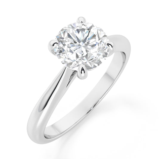 Classic 4 Claw Round Cut Solitaire Engagement Ring - 2ct+, E/F, VVS - Platinum