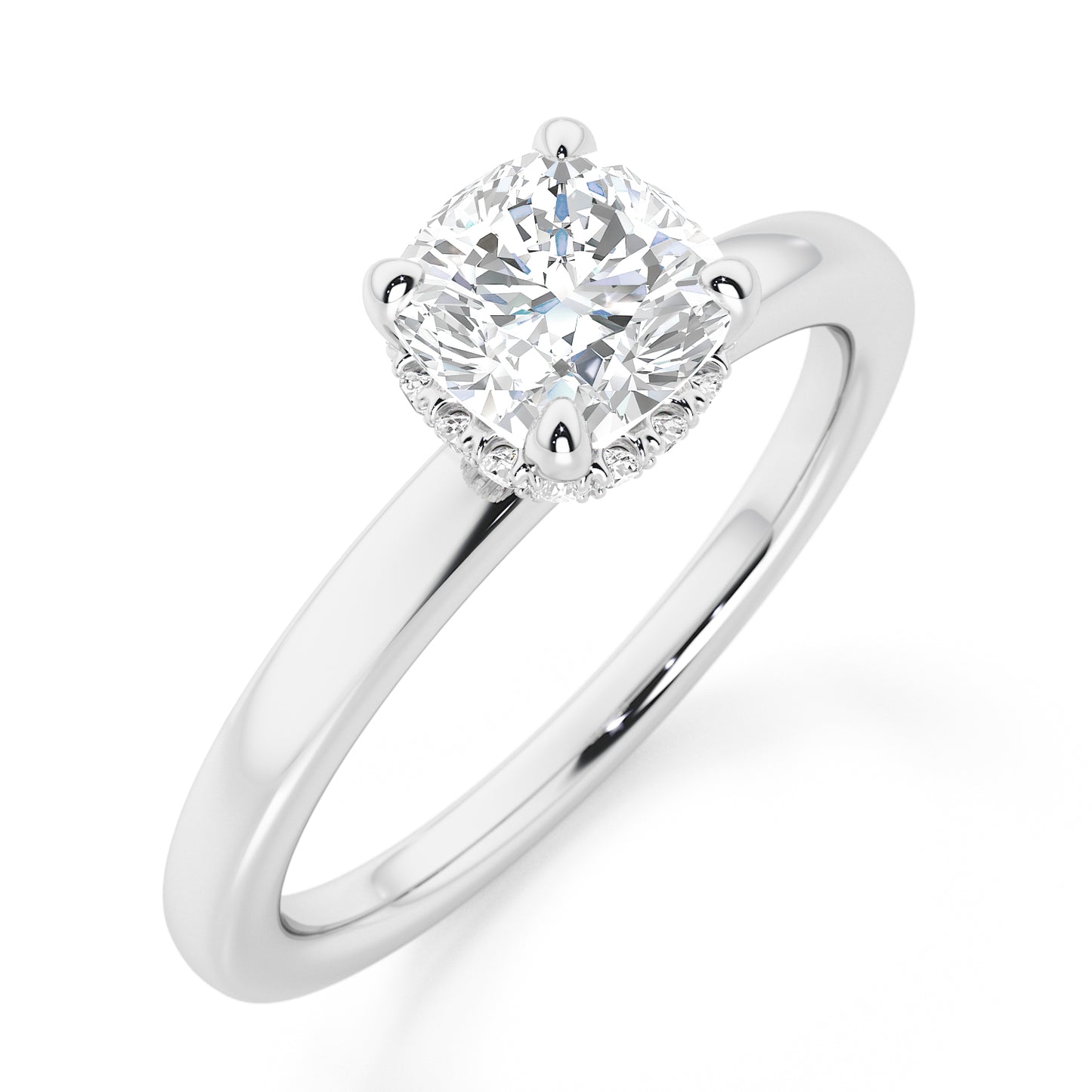 Cushion Cut Hidden Halo Engagement Ring - 2ct+, E/F, VVS - Platinum