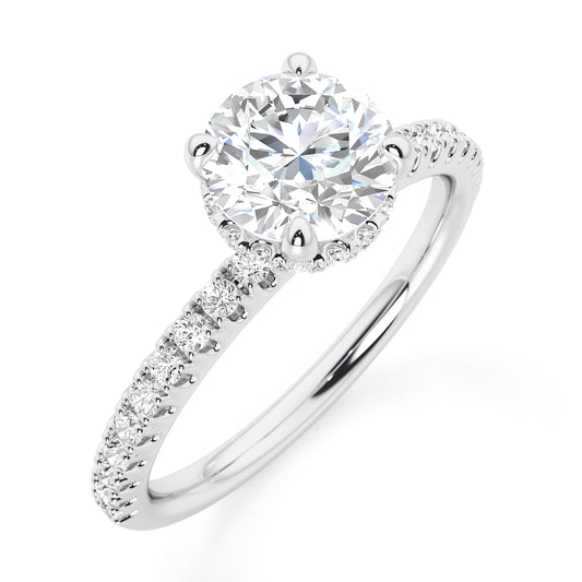 Classic Round Cut Hidden Halo with Diamond Shoulders Engagement Ring - 2ct+, E/F, VVS - Platinum