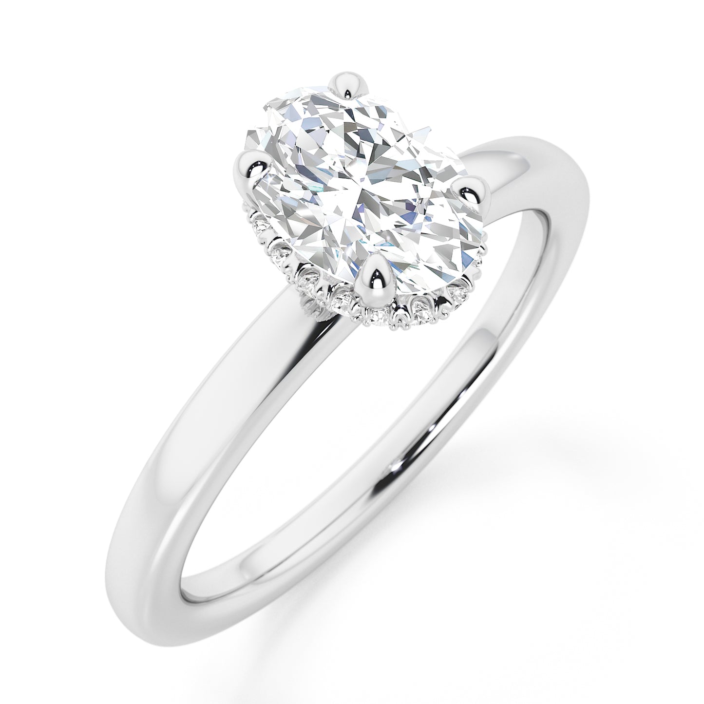 Classic Oval Cut Hidden Halo Engagement Ring - 2ct+, E/F, VVS - Platinum