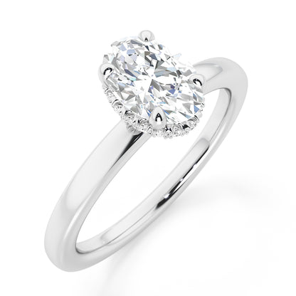 Classic Oval Cut Hidden Halo Engagement Ring - 2ct+, E/F, VVS - Platinum
