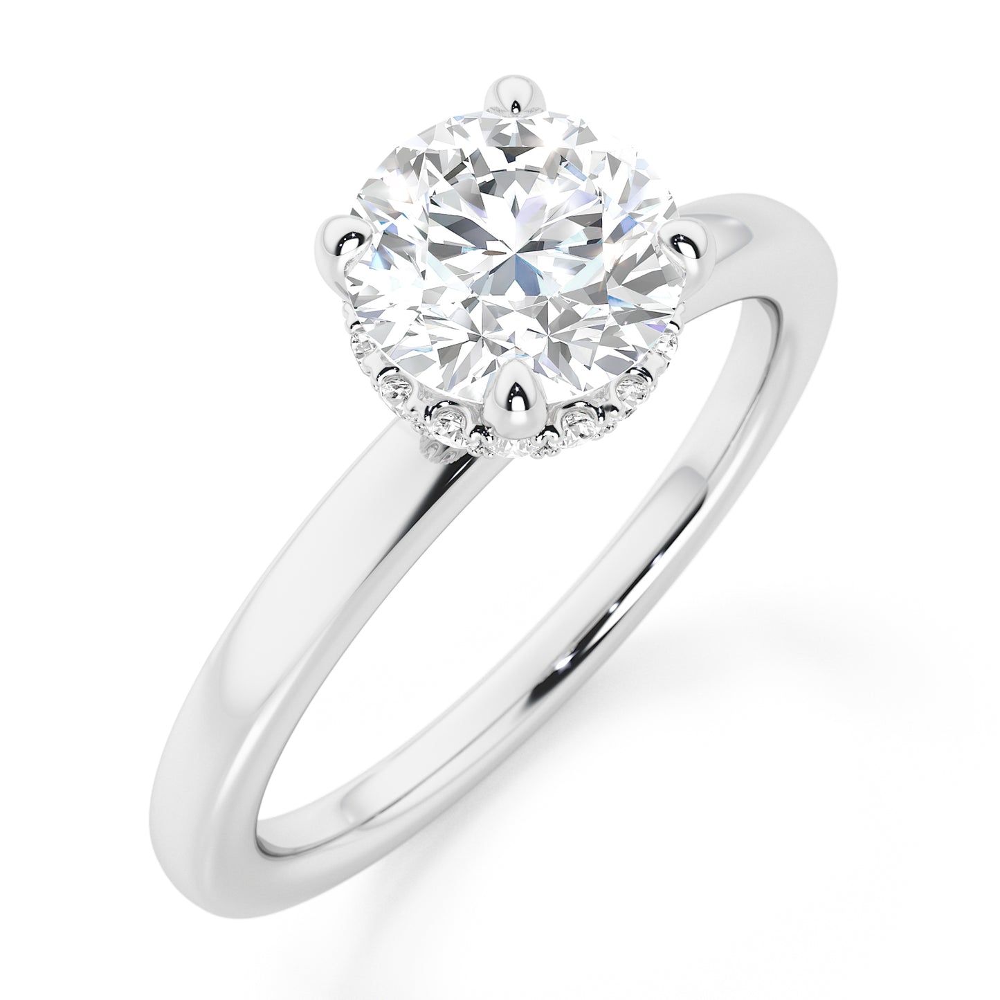 Classic Round Cut Hidden Halo Engagement Ring - 2ct+, E/F, VVS - Platinum