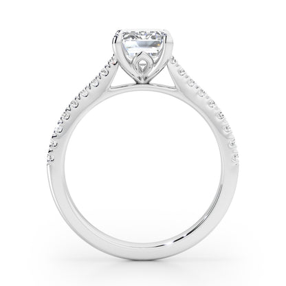 Emerald Cut with Diamond Shoulders Engagement Ring - 2ct+, E/F, VVS - Platinum
