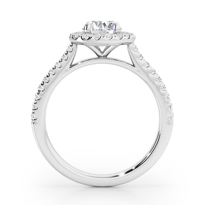 4 Claw Round Cut Halo Engagement Ring with Diamond Shoulders - 1ct+, E/F, VVS - Platinum