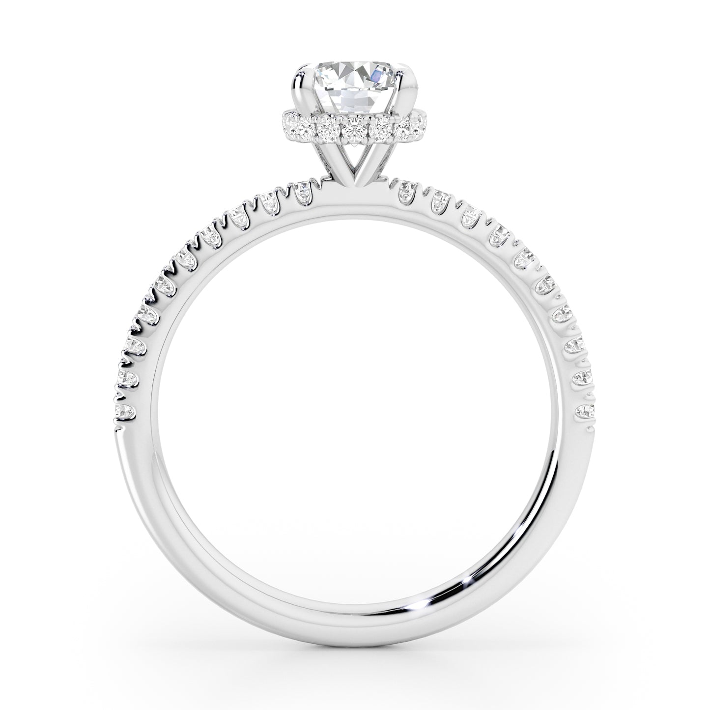 Classic Round Cut Hidden Halo with Diamond Shoulders Engagement Ring - 2ct+, E/F, VVS - Platinum