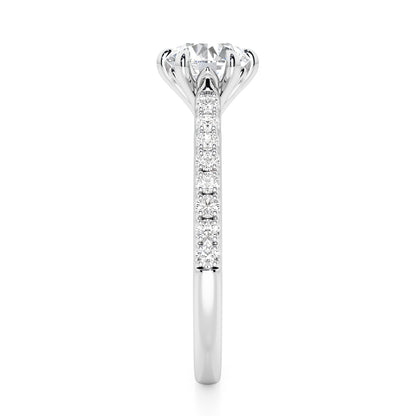 6 Claw Round Cut with Diamond Shoulders Engagement Ring - 2ct+, E/F, VVS - Platinum