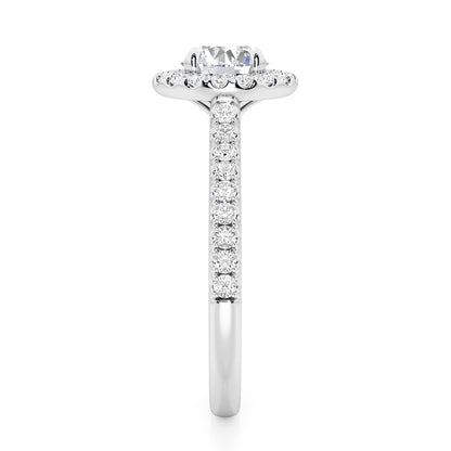 4 Claw Round Cut Halo Engagement Ring with Diamond Shoulders - 1ct+, E/F, VVS - Platinum