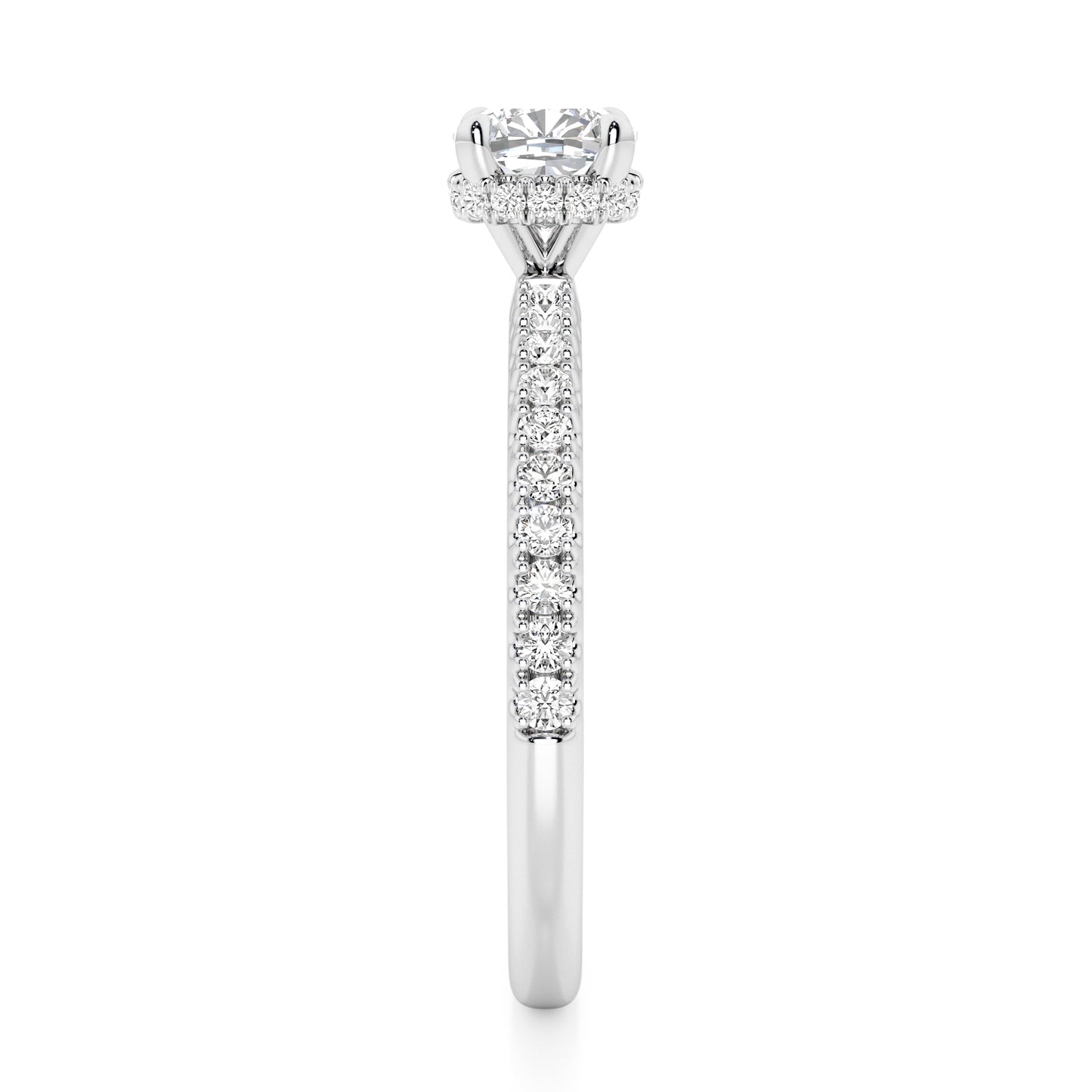Cushion Cut Hidden Halo with Diamond Shoulders Engagement Ring - 2ct+, E/F, VVS - Platinum