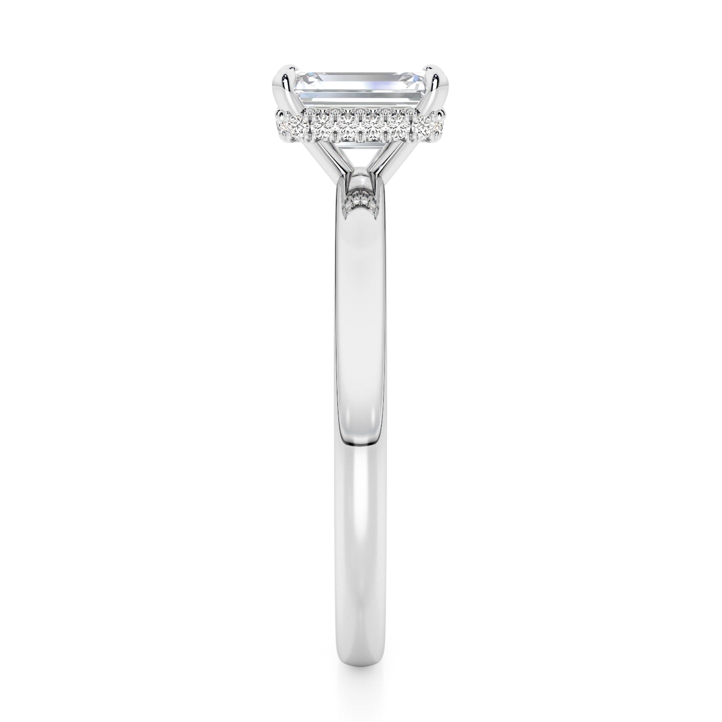 Emerald Cut Hidden Halo Engagement Ring - 2ct+, E/F, VVS - Platinum