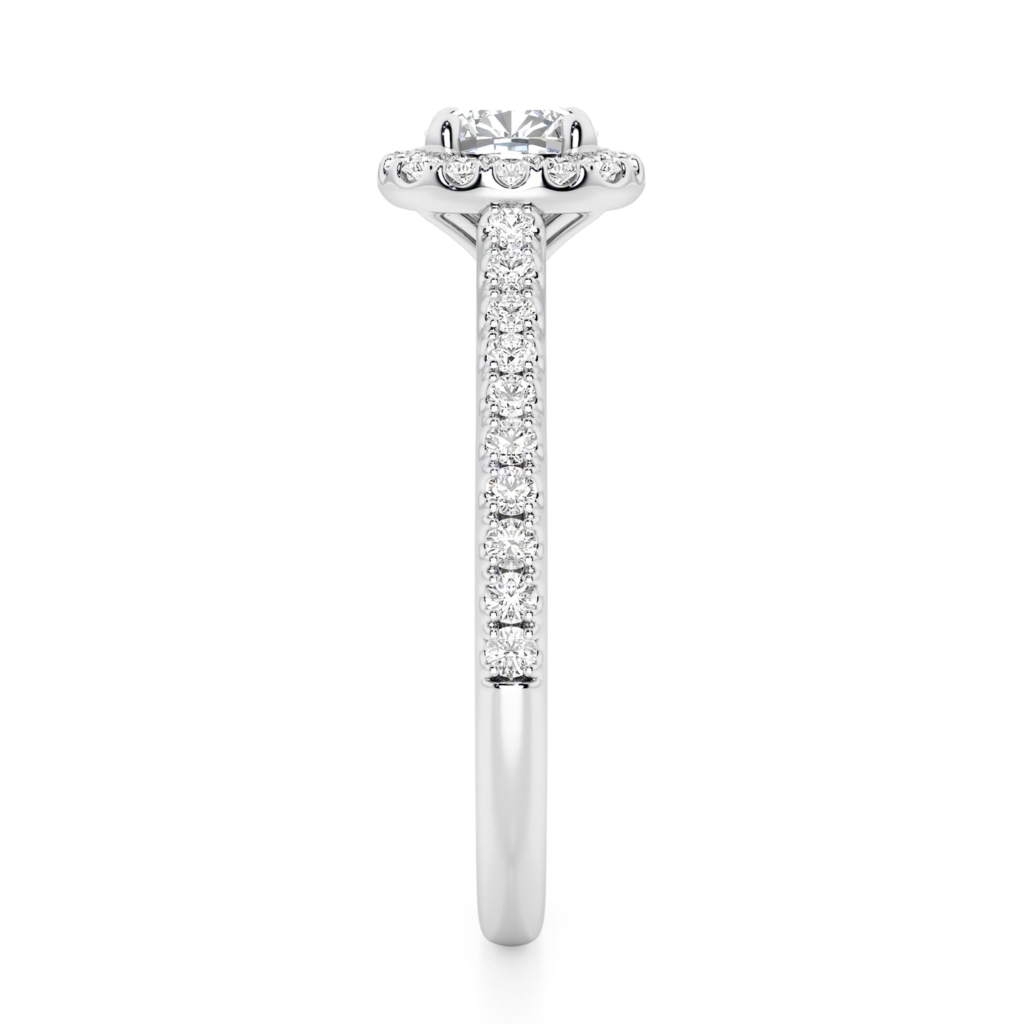 Cushion Cut Halo Engagement Ring with Diamond Shoulders - 2ct+, E/F, VVS - Platinum