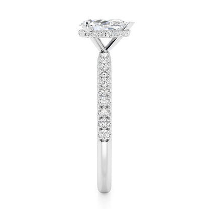 Pear Cut Hidden Halo with Diamond Shoulders Engagement Ring - 2ct+, E/F, VVS - Platinum