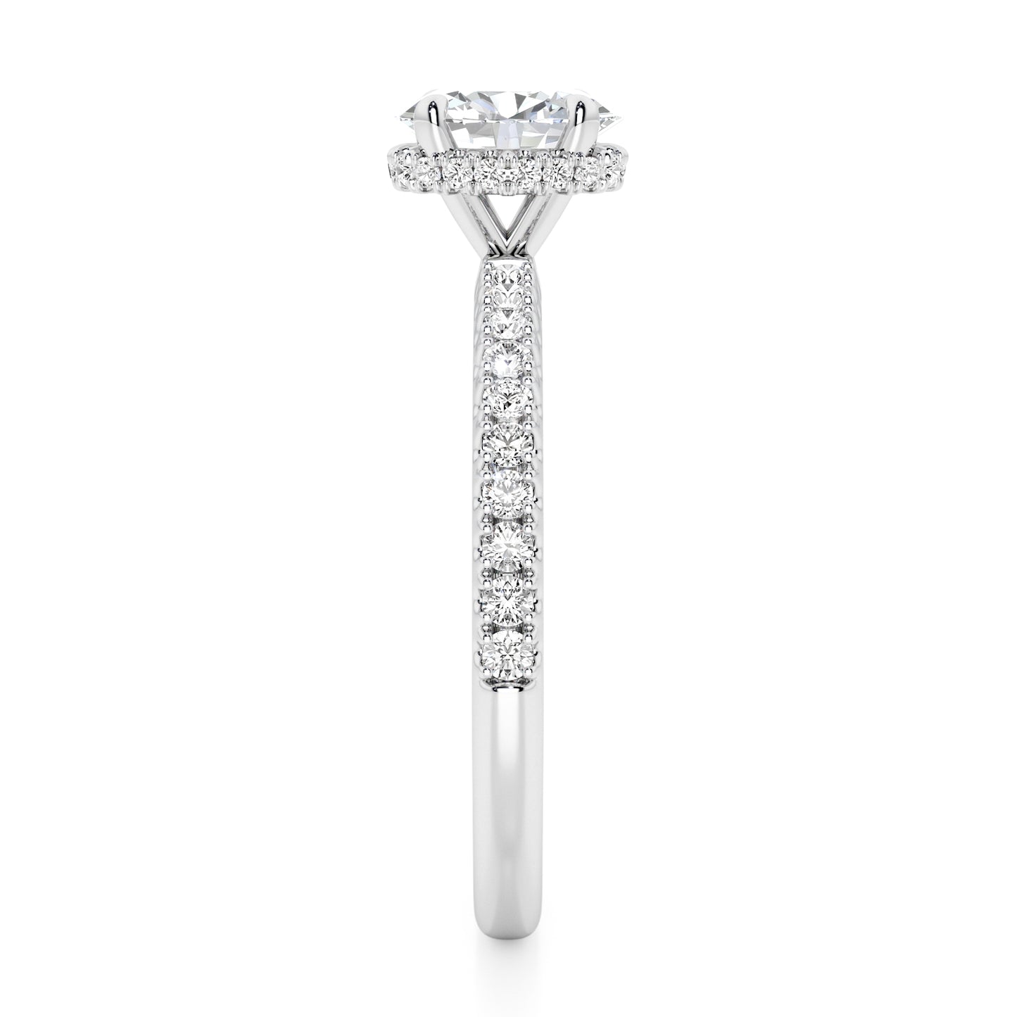 Oval Cut Hidden Halo with Diamond Shoulders Engagement Ring - 2ct+, E/F, VVS - Platinum