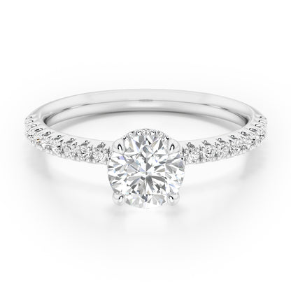 Classic Round Cut Hidden Halo with Diamond Shoulders Engagement Ring - 2ct+, E/F, VVS - Platinum