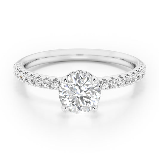 Classic Round Cut Hidden Halo with Diamond Shoulders Engagement Ring - 2ct+, E/F, VVS - Platinum