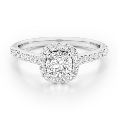 Cushion Cut Halo Engagement Ring with Diamond Shoulders - 2ct+, E/F, VVS - Platinum