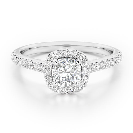 Cushion Cut Halo Engagement Ring with Diamond Shoulders - 2ct+, E/F, VVS - Platinum
