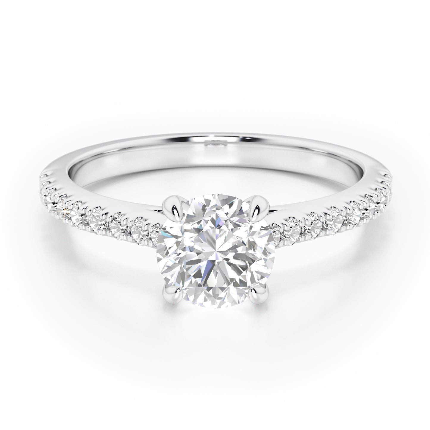 Classic Round Cut with Diamond Shoulders Engagement Ring - 2ct+, E/F, VVS - Platinum