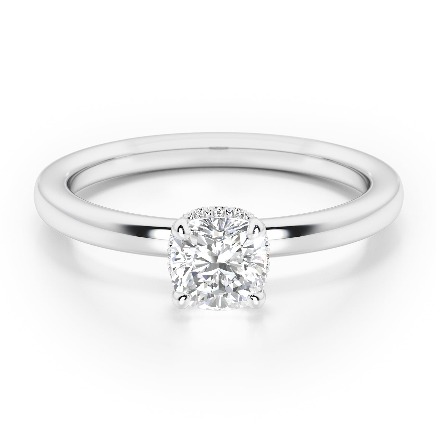 Cushion Cut Hidden Halo Engagement Ring - 2ct+, E/F, VVS - Platinum