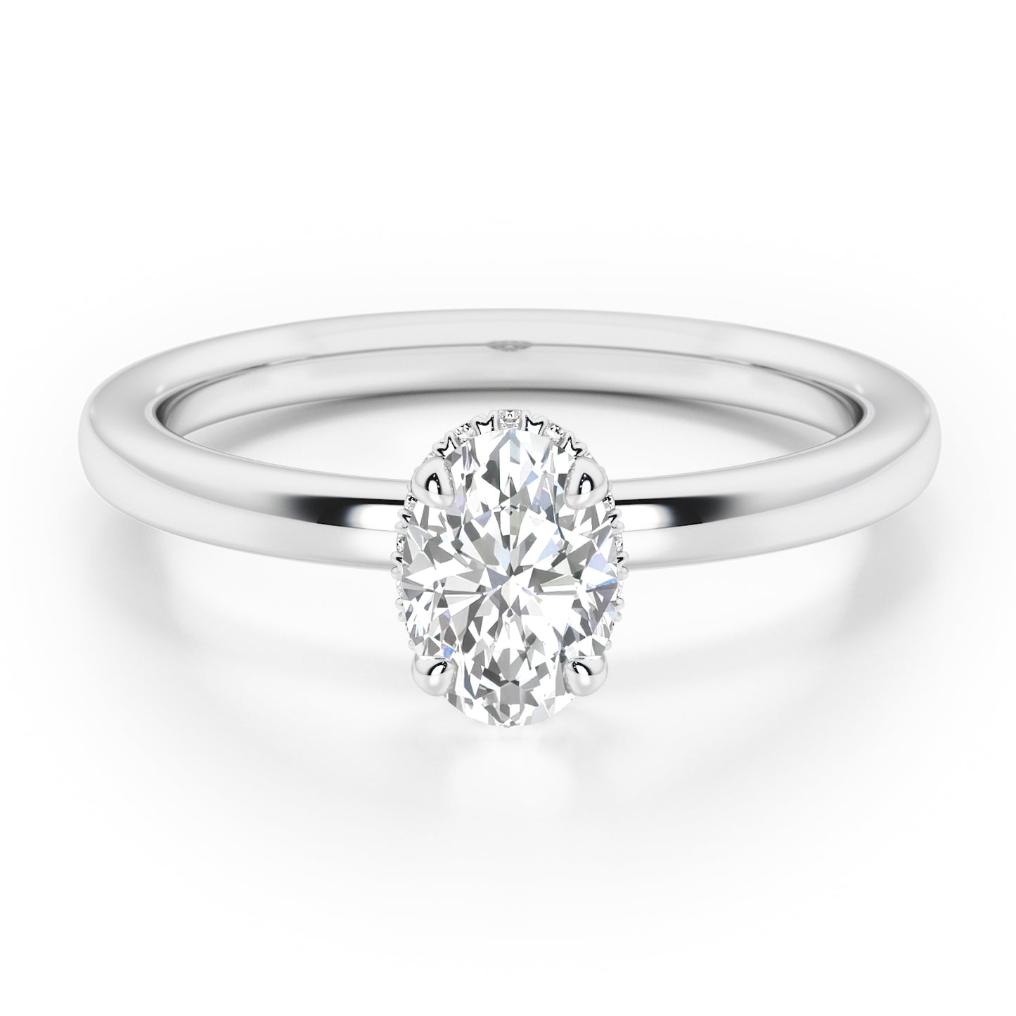 Classic Oval Cut Hidden Halo Engagement Ring - 2ct+, E/F, VVS - Platinum