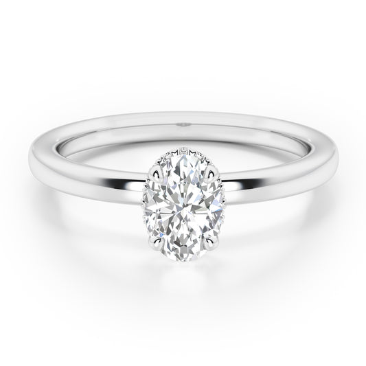 Classic Oval Cut Hidden Halo Engagement Ring - 2ct+, E/F, VVS - Platinum