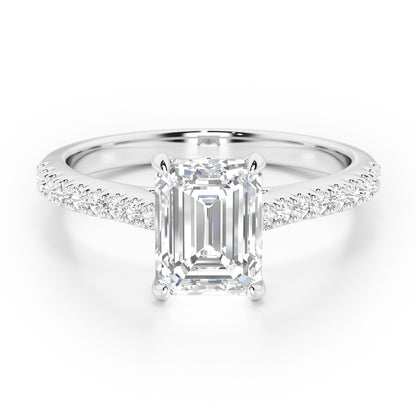 Emerald Cut with Diamond Shoulders Engagement Ring - 2ct+, E/F, VVS - Platinum