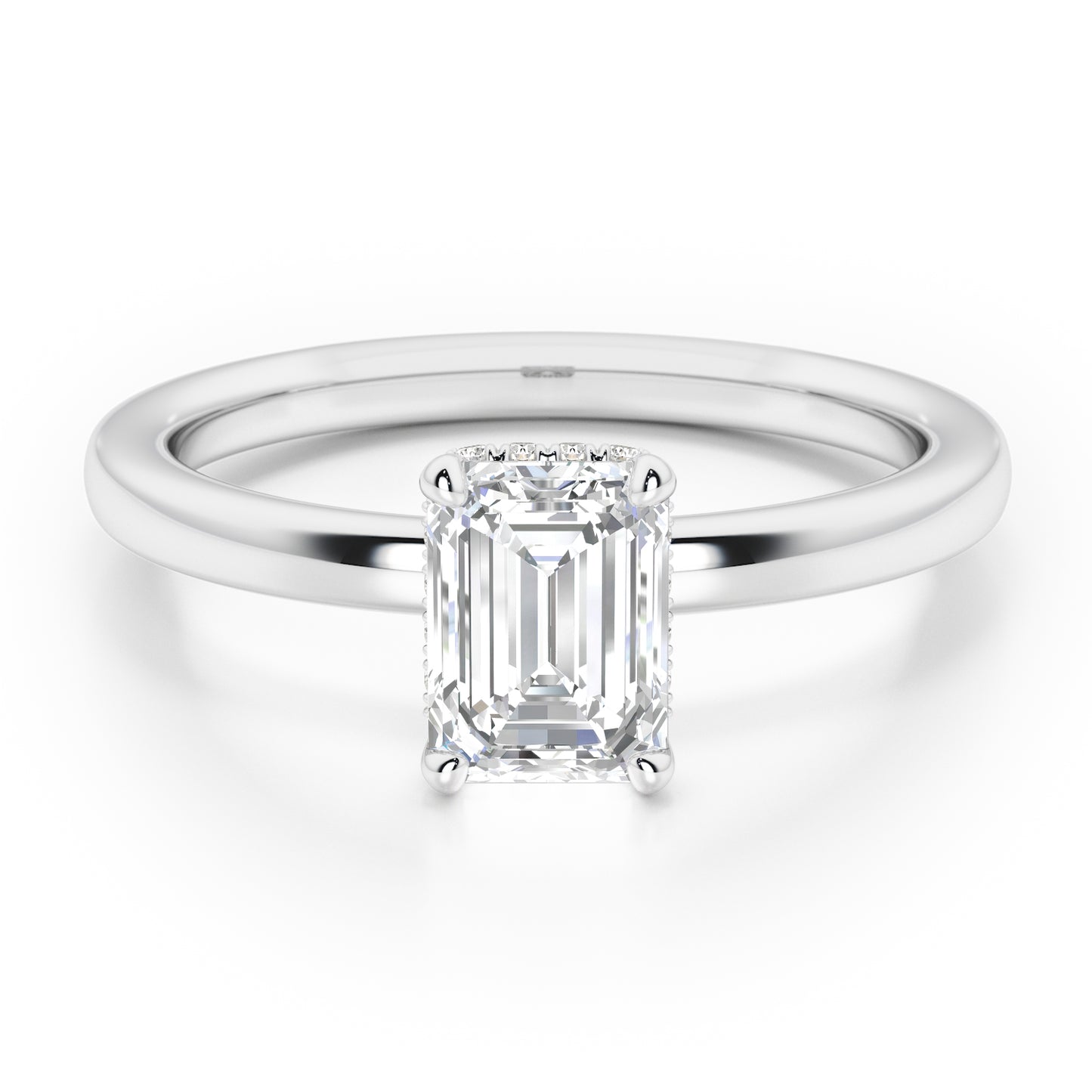 Emerald Cut Hidden Halo Engagement Ring - 2ct+, E/F, VVS - Platinum