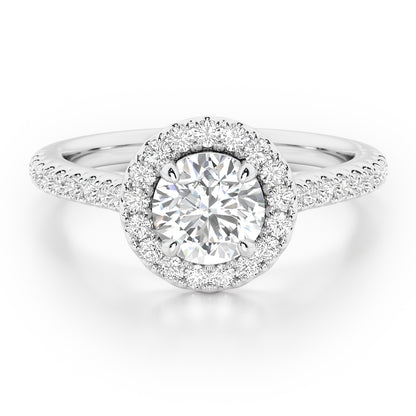 4 Claw Round Cut Halo Engagement Ring with Diamond Shoulders - 1ct+, E/F, VVS - Platinum