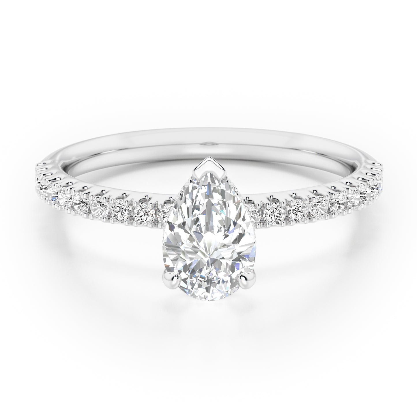 Pear Cut Hidden Halo with Diamond Shoulders Engagement Ring - 2ct+, E/F, VVS - Platinum