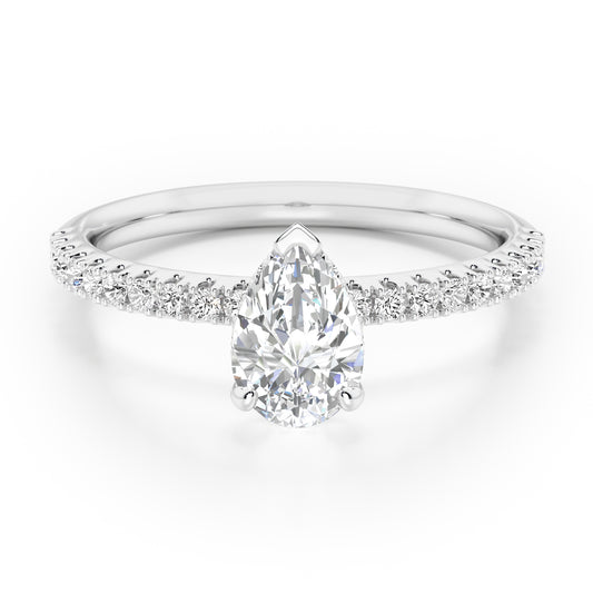 Pear Cut Hidden Halo with Diamond Shoulders Engagement Ring - 2ct+, E/F, VVS - Platinum