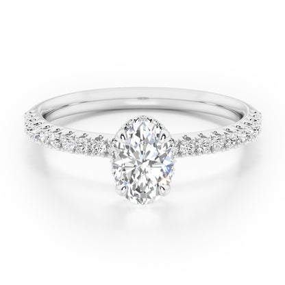 Oval Cut Hidden Halo with Diamond Shoulders Engagement Ring - 2ct+, E/F, VVS - Platinum