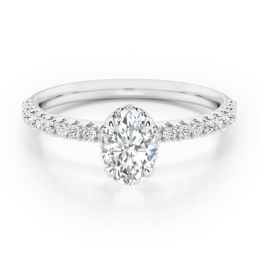 Oval Cut Hidden Halo with Diamond Shoulders Engagement Ring - 2ct+, E/F, VVS - Platinum