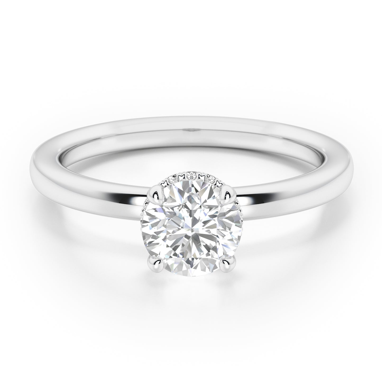 Classic Round Cut Hidden Halo Engagement Ring - 2ct+, E/F, VVS - Platinum