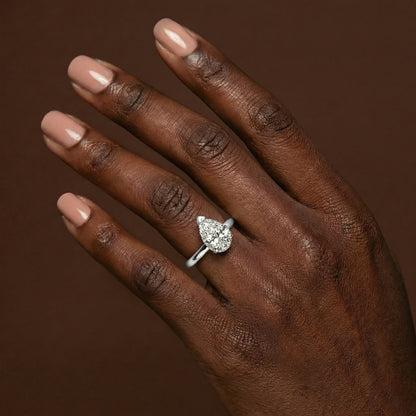 Pear Cut Hidden Halo Engagement Ring - 2ct+, E/F, VVS - Platinum