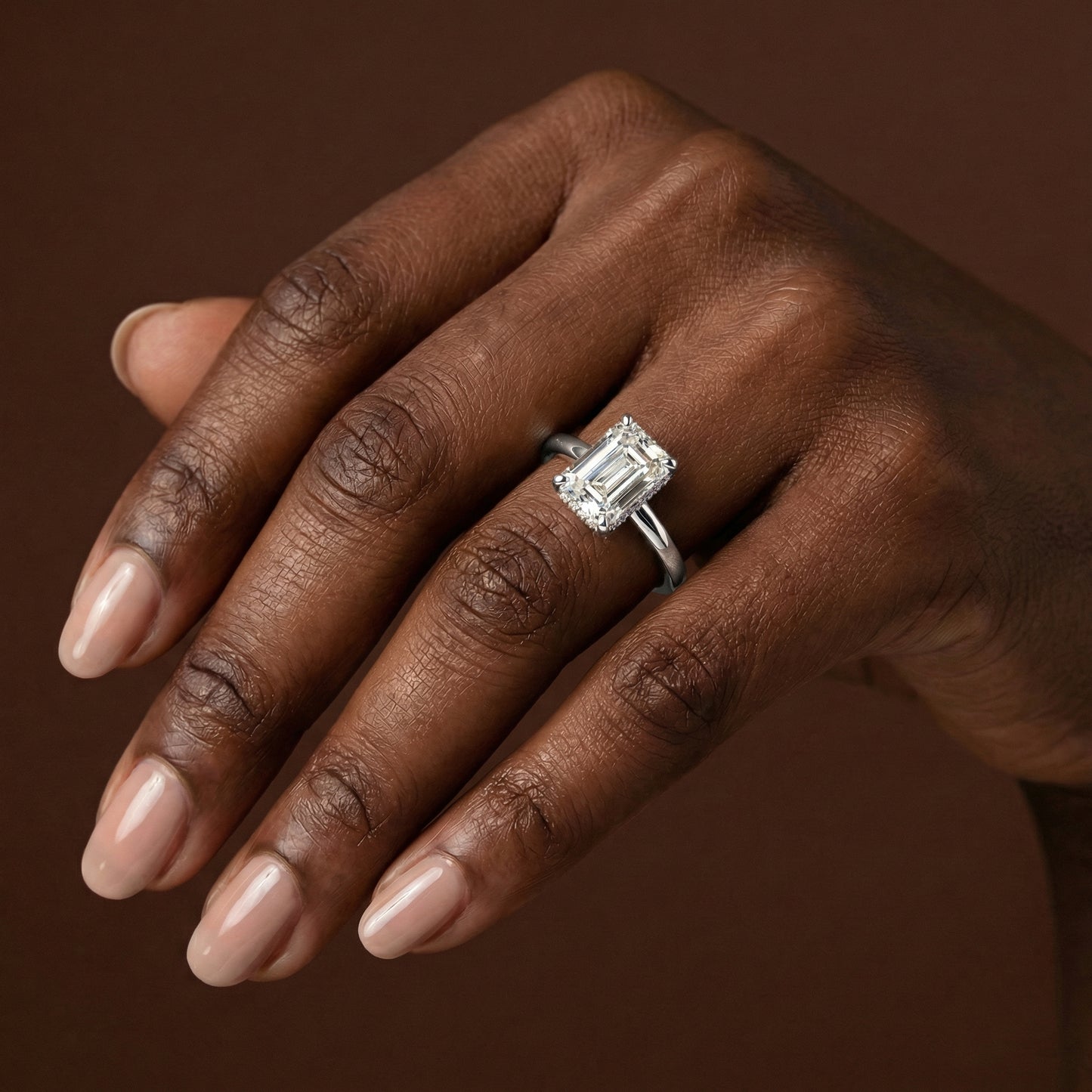 Emerald Cut Hidden Halo Engagement Ring - 2ct+, E/F, VVS - Platinum