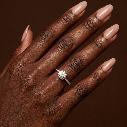 Classic Round Brilliant Cut Hidden Halo with Diamond Shoulders Engagement Ring - 2ct+, E/F, VVS - Platinum